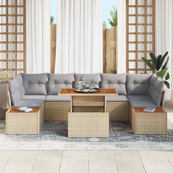 vidaXL Garten-Sofa-Set mit Speicher 8 pcs Beige Poly Rattan