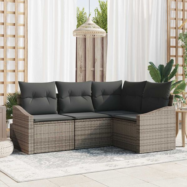 vidaXL Gartensofa-set mit Kissen mit Speicher 4 pcs Grau Poly-Rattan