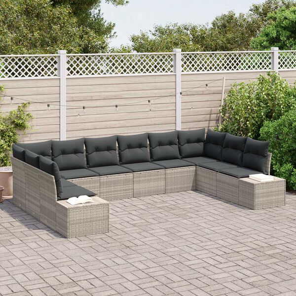vidaXL Gartensofa-set mit Kissen 10 pcs Hellgrau Poly-Rattan