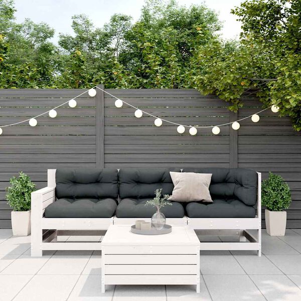 vidaXL 4-tlg. Garten-Lounge-Set mit Kissen Weiß Massivholz Kiefer