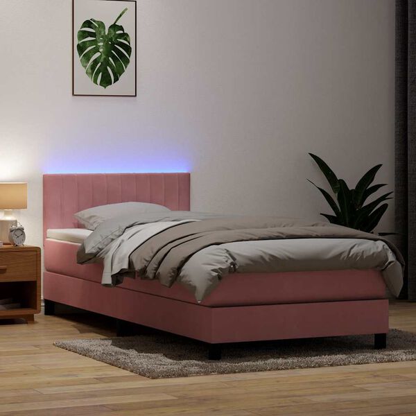 vidaXL Boxspringbett mit Matratze & LED Rosa 90x210 cm Samt
