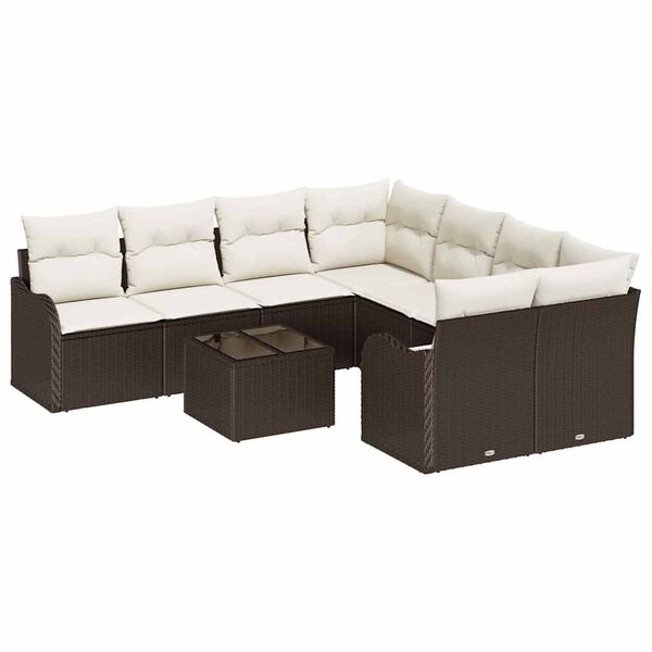 vidaXL Gartensofa-set mit Kissen mit Speicher 9 pcs Braun und Creme