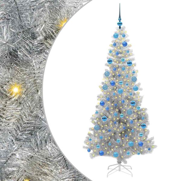 vidaXL Weihnachtsbaum mit 300 LEDs mit St&auml;nder Silber 180 cm PET