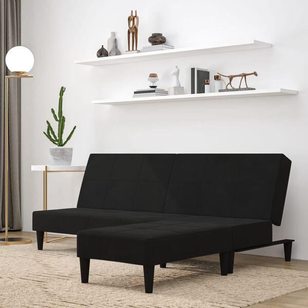 vidaXL Schlafsofa 2-Sitzer mit Hocker Schwarz Mikrofasergewebe