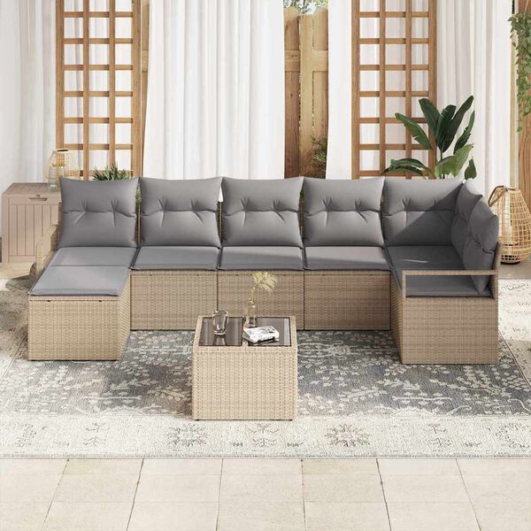 vidaXL Sofa Set mit Kissen 8 pcs Beige Poly Rattan