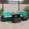 vidaXL 6-tlg. Garten-Sofagarnitur mit Kissen Schwarz Poly Rattan