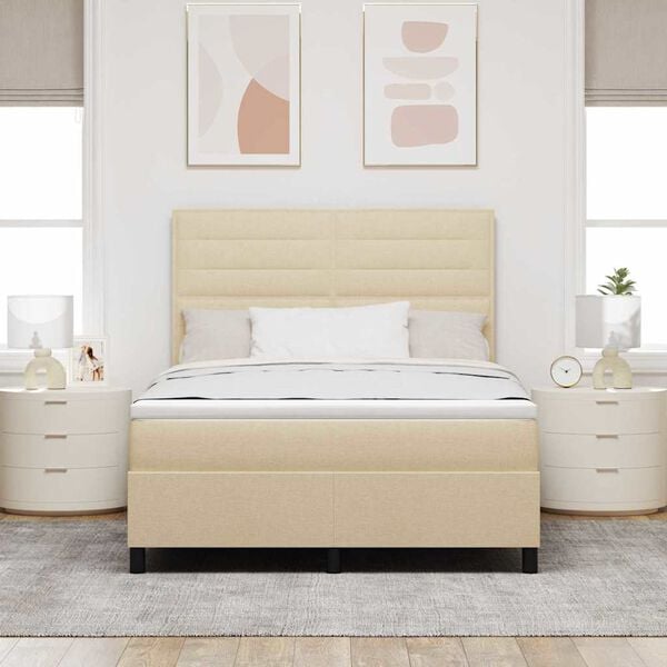 vidaXL Boxspringbett mit Matratze mit LED Creme 140 x 200 cm Stoff