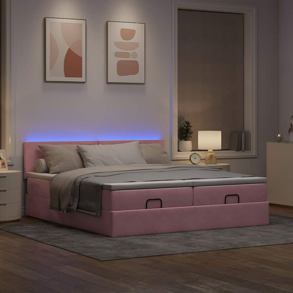 vidaXL Ottoman-Bett mit Matratzen & LEDs Rosa 160x200 cm Samt