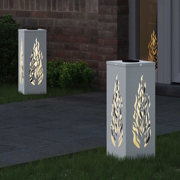 vidaXL Solar LED Weg Licht 2 pcs Wei&szlig; Kalt gewalzter Stahl