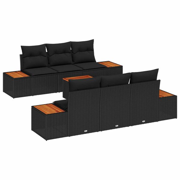 vidaXL Garten-Sofa-Set mit Kissen 7 pcs Schwarz Poly Rattan