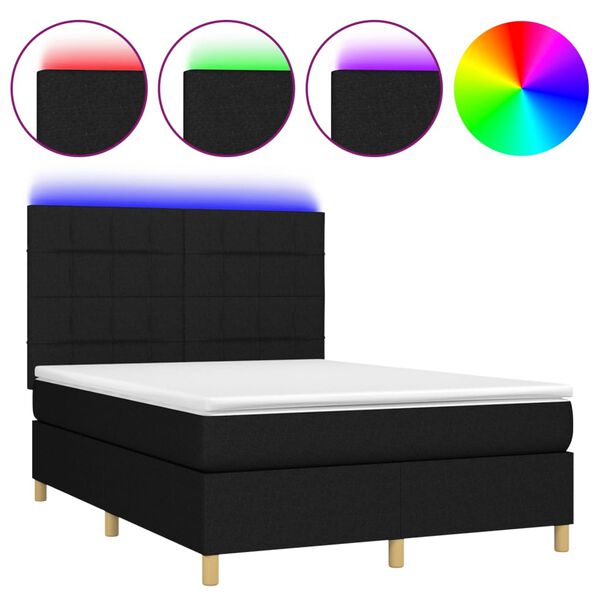 vidaXL Boxspringbett mit Matratze & LED Schwarz 140x190 cm Stoff
