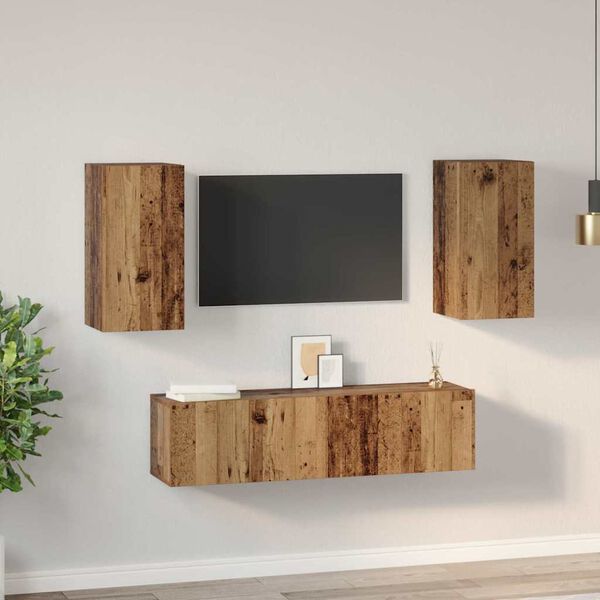 vidaXL TV-Schrankset Wandmontiert 4 pcs Altholz Holzwerkstoff