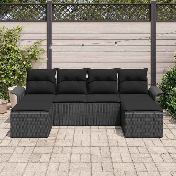 vidaXL Gartensofa-set mit Speicher 6 pcs Schwarz Poly-Rattan
