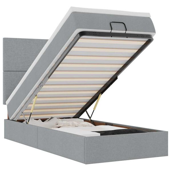 vidaXL Ottoman-Bett mit Matratze & LEDs Hellgrau 90x190 cm Stoff
