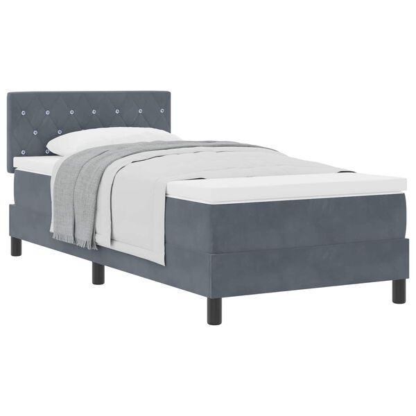 vidaXL Boxspringbett mit Matratze Dunkelgrau 90 x 190 cm Samt