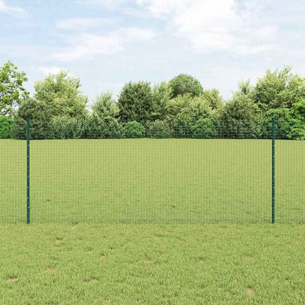 vidaXL Zaun mit Pfosten Gr&uuml;n 1 x 25 m Stahl