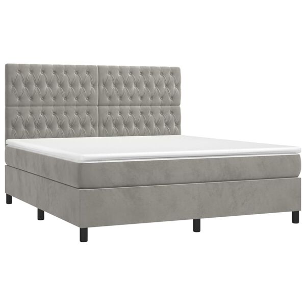 vidaXL Boxspringbett mit Matratze Hellgrau 180x200 cm Samt