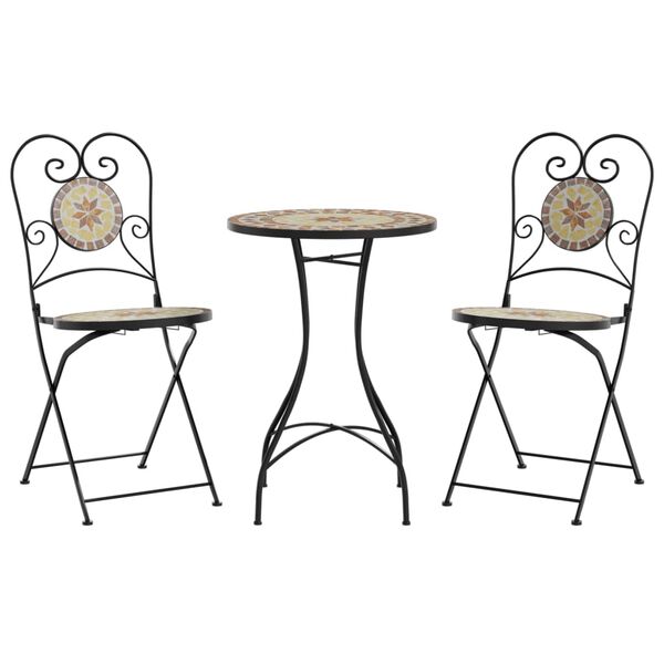 vidaXL Mosaik-Bistro-Set Terrakottarot und Wei&szlig; Eisen und Keramik