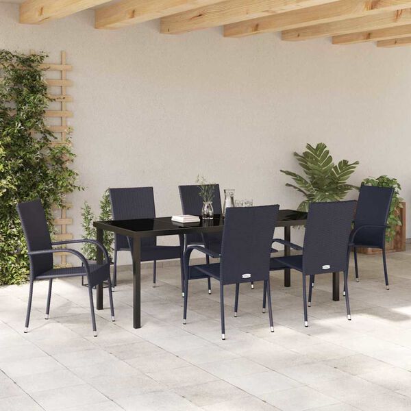 vidaXL Garten Essgruppe 7 pcs Schwarz Pulverbeschichteter Stahl