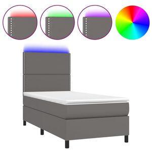 vidaXL Boxspringbett mit Matratze & LED Grau 90x200 cm Kunstleder