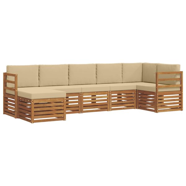 vidaXL Ecksofa Set mit Kissen 7 pcs Natur und Beige Massivholz Akazie