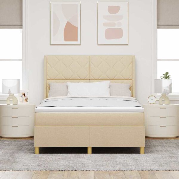 vidaXL Boxspringbett mit Matratze Creme 160 x 200 cm Stoff