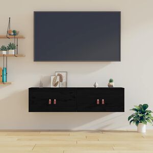 vidaXL Wandschr&auml;nke 2 Stk. Schwarz 60x30x30 cm Massivholz Kiefer
