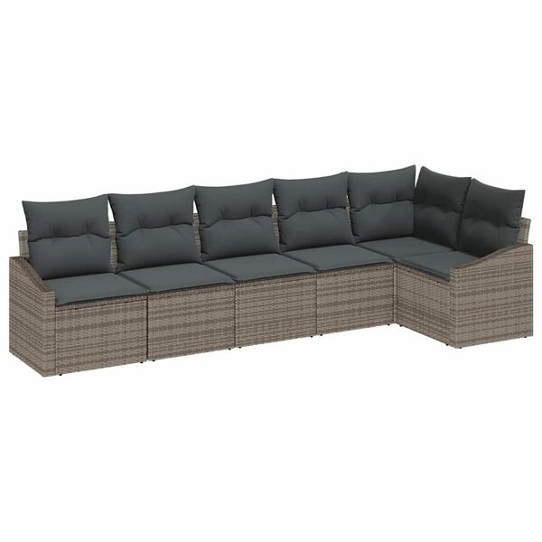 vidaXL Gartensofa-set mit Kissen mit Speicher 6 pcs Grau Poly-Rattan