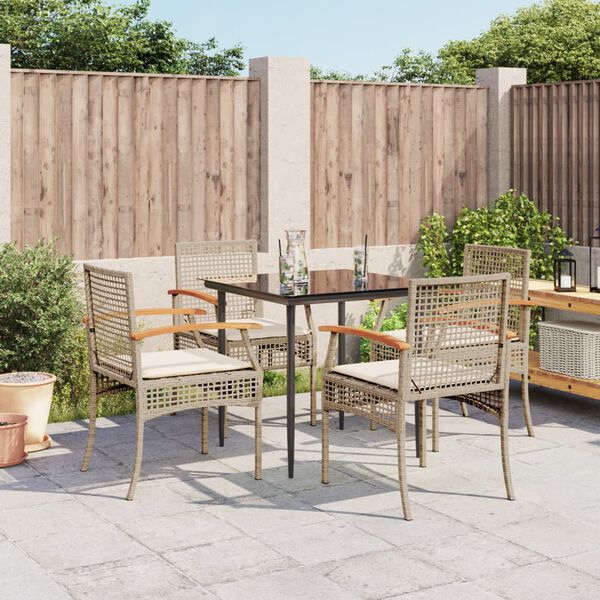 vidaXL 5-tlg. Garten-Essgruppe mit Kissen Beige Poly Rattan