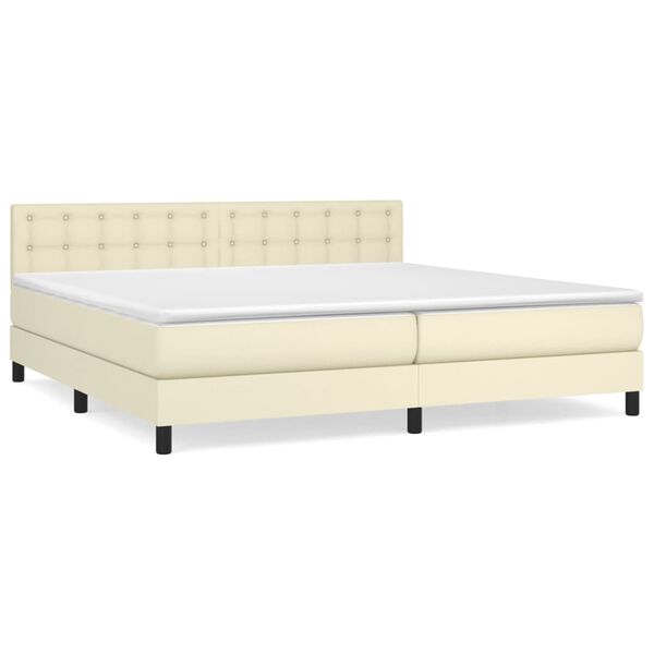 vidaXL Boxspringbett mit Matratze Creme 200x200 cm Kunstleder
