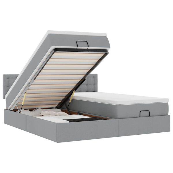 vidaXL Ottoman-Bett mit Matratzen & LEDs Hellgrau 180x200 cm Stoff