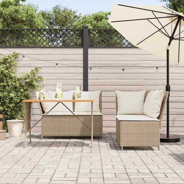 vidaXL 3-tlg. Garten-Sofagarnitur mit Kissen Beige Poly Rattan