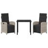 vidaXL Garten Essgruppe mit Kissen 3 pcs Hellgrau Poly-Rattan