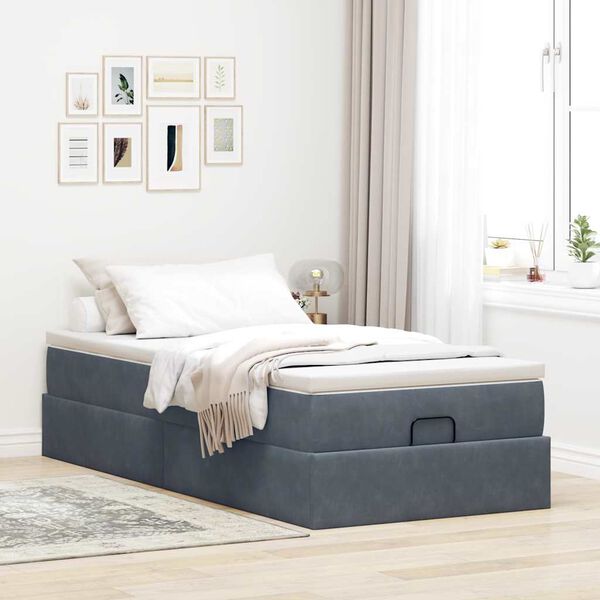 vidaXL Ottoman-Bett mit Matratze Dunkelgrau 90x190 cm Samt