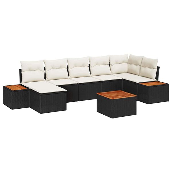 vidaXL Garten-Sofa-Set mit Kissen 8 pcs Schwarz Poly-Rattan