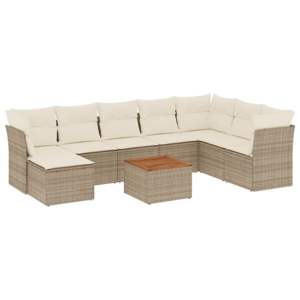 vidaXL 9-tlg. Garten-Sofagarnitur mit Kissen Beige Poly Rattan