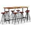 vidaXL 9-tlg. Bar-Set Recyceltes Massivholz und Echtleder