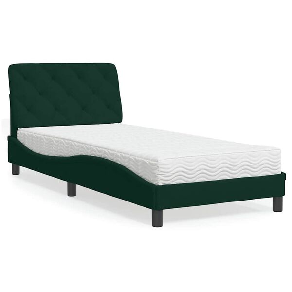 vidaXL Bett mit Matratze Dunkelgr&uuml;n 90x200 cm Samt