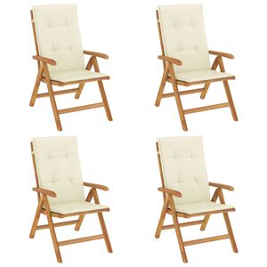 vidaXL Verstellbare Klappst&uuml;hle mit Kissen, 4-teilig, Massivholz Teak