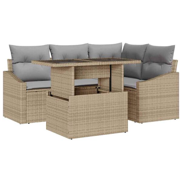 vidaXL Garten-Sofa-Set mit Kissen mit Kissen 5 pcs Beige und Hellgrau