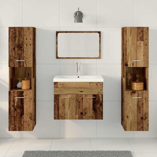 vidaXL Badezimmerm&ouml;bel-Set Wandmontiert 4 pcs Altholz Holzwerkstoff