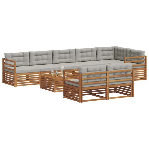 vidaXL Outdoor-Sofagarnitur mit Kissen 9 pcs Nat&uuml;rlich und Hellgrau