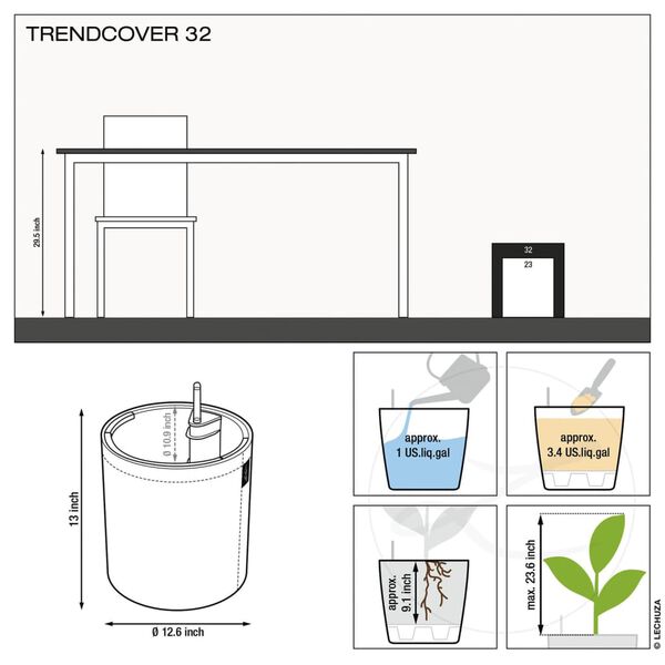 LECHUZA Pflanzgef&auml;&szlig; TRENDCOVER 32 Felt ALL-IN-ONE Dunkelgrau