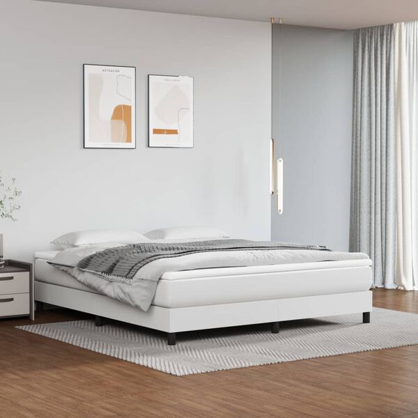 vidaXL Boxspringbett mit Matratze Wei&szlig; 180x200 cm Kunstleder