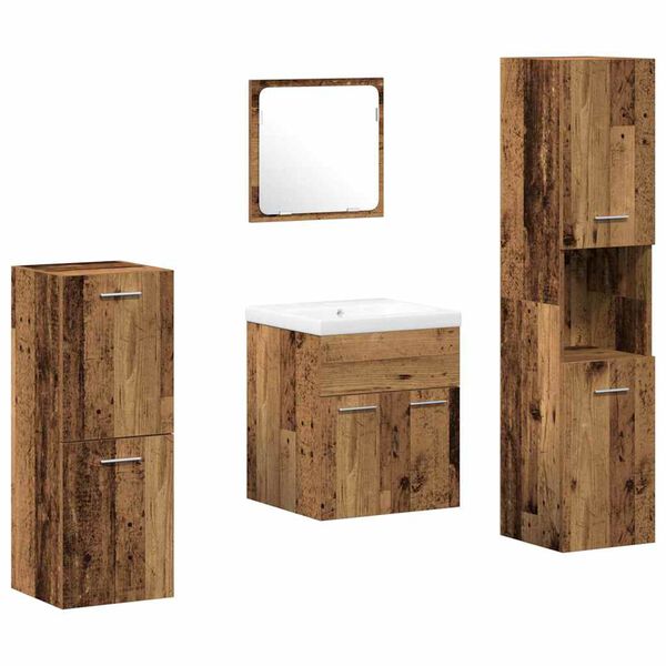 vidaXL Badezimmerm&ouml;bel-Set mit Regal 5 pcs Altholz Holzwerkstoff