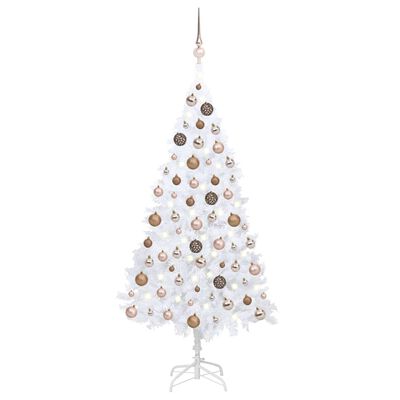 vidaXL Künstlicher Weihnachtsbaum mit Beleuchtung & Kugeln Weiß 150 cm