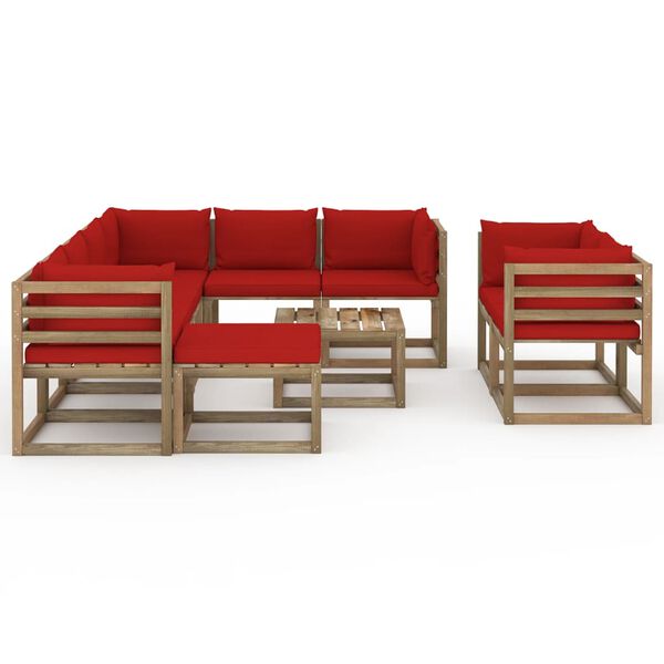 vidaXL 10-tlg. Garten-Lounge-Set mit Kissen Rot