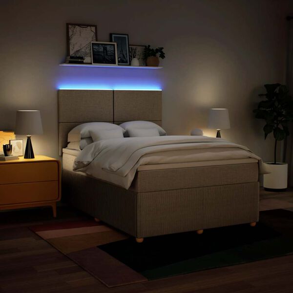 vidaXL Boxspringbett mit Matratze Creme 140x200 cm Stoff