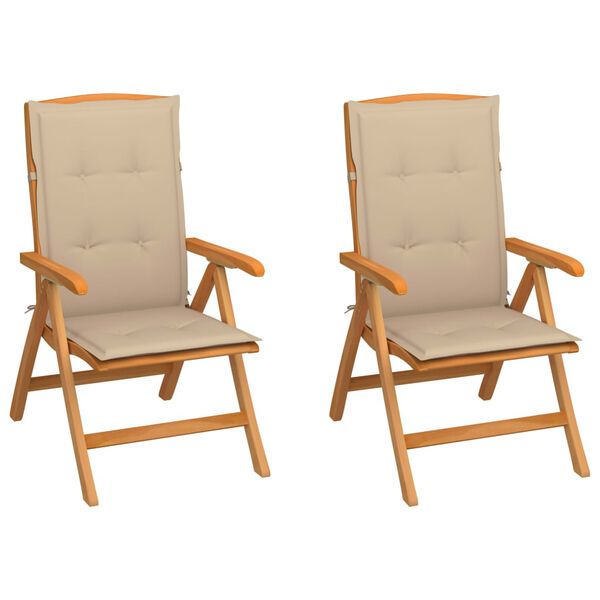 vidaXL Gartenst&uuml;hle 2 Stk. mit Beige Kissen Massivholz Teak