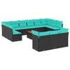 vidaXL 14-tlg. Garten-Sofagarnitur mit Kissen Schwarz Poly Rattan